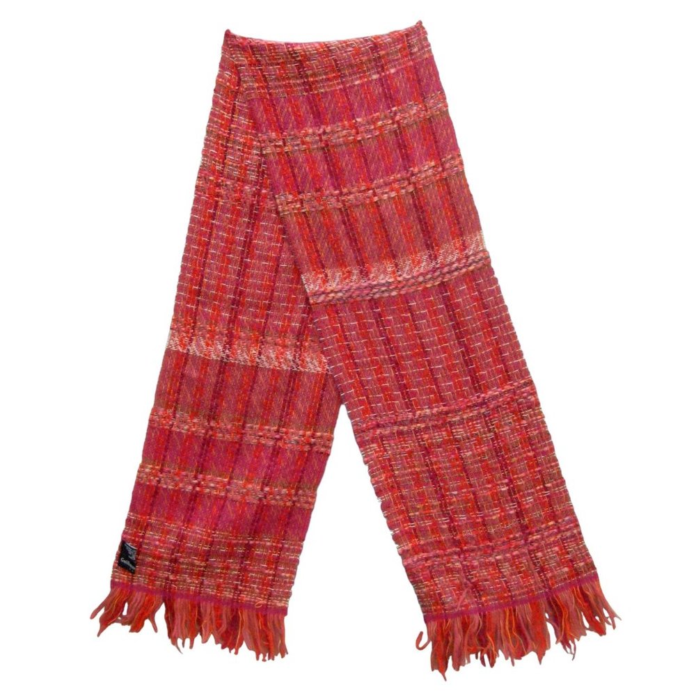 Guillaume de Mons Red Woven Scarf Rectangle 10 x 68 in France Fringe